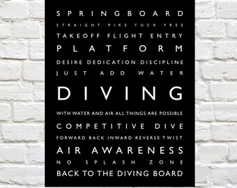 Diving - Personalized Prints, Sports Decor, Diving Poster, Diving Print, Diving Gift, Typography, Sports Art, Swimming Wall Art, Diving