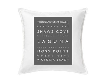 Laguna Beach, Beach Pillow, Beach Decor, Coastal Decor, Typography Pillow, 20 x 20 Pillow, Surf Pillow Removable Cover With Down Insert