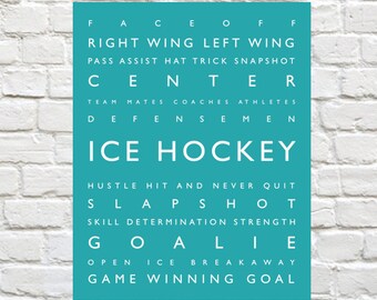 Ice Hockey - Personalized Decor, Sports Decor - Personalized Prints, Sports Wall Art, Typography, Sports Nursery, Hockey, Girls Wall Art