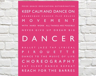 Dancer - Personalized Prints, Dance Wall Art, Typography, Kids Wall Art, Sports Art, Kids Sports Decor, Dance, Girl Art, Girls Room - Dance