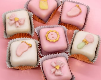 Baby Girl Shower  Petits Fours with Marzipan Decorations