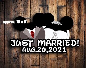 Custom Disney Cruise Mickey just married honeymoon anniversary wedding magnet set bride groom