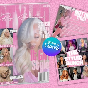 90s Magazine Template, Hair Lashes Nails MUA Makeup Esthetician Aesthetician Braids Waxes Boutique Magazine Template, Magazine Catalog Trend