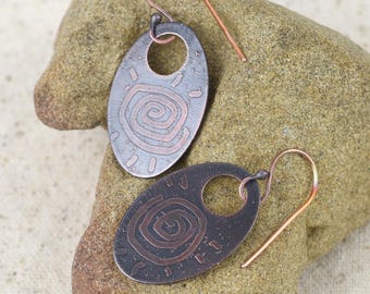 Copper Earrings;  Oval Shaped, Lightweight, Unique, Boho