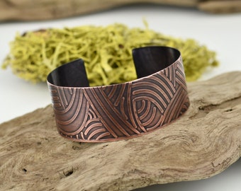 Copper Cuff Bracelet, Geometric Design, Oxidized, Gender Neutral