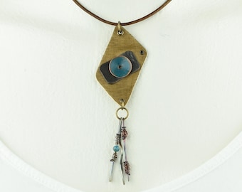Mixed Metals Necklace, Adjustable Length, Faceted Apatite Stone