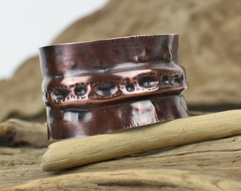 Copper Cuff Bracelet, Foldform and Air Chase, Handmade, Oxidized, Gender Neutral