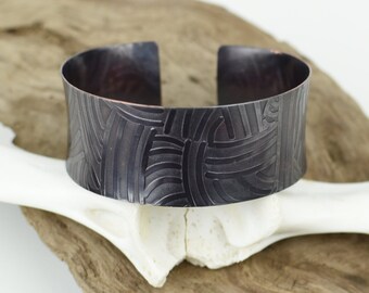 Copper Cuff Bracelet, Geometric Design, Anticlastic, Oxidized, Gender Neutral