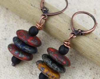 Czech Glass Earrings With Onyx Beads, Your Choice Ear Wires