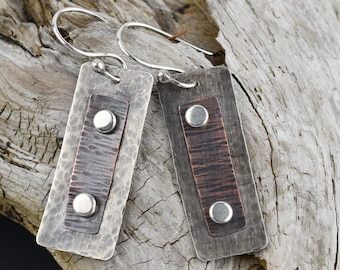 Sterling Earrings; Mixed Metals, Vintage Patina