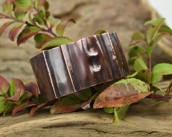 Foldform Copper Cuff, Air Chase Texture and Synclastic Shape, Oxidized, Handmade, Gender Fluid