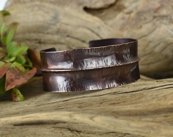 Copper Cuff Bracelet, Foldform, New Design, Handmade, Oxidized, Gender Neutral