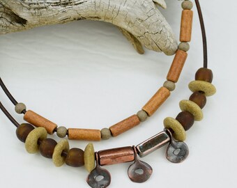 Double Strand Necklace with Assorted Beads, Adjustable Length