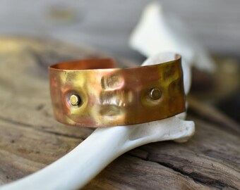 Petite Copper Cuff Textured With Rivets, Oxidized, Handmade, Gender Fluid, Salish Collection
