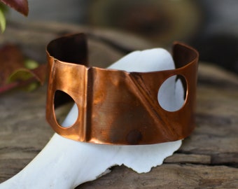 Petite Copper Foldform Cuff, Flame Oxidized, Handmade, Gender Fluid, Salish Collection