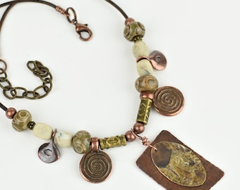 Mixed Metals Necklace; Reticulated Pendant