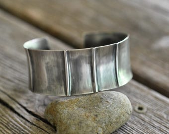 Sterling Silver Cuff Bracelet: Fold-Form Anticlastic Design, Vintage Patina