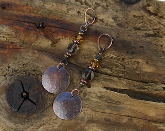 Smoky Quartz Earrings with Topaz Crystal and Textured Metal