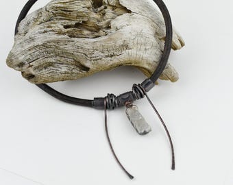 Druzy Agate Necklace on Chunky Leather, Adjustable length