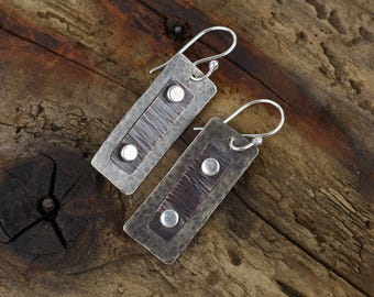Mixed Metal Earrings, Sterling and Copper, Sterling Ear Wires, Vintage Patina