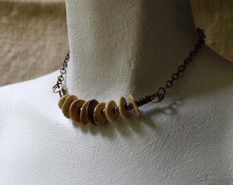 Brown Turquoise Choker, Adjustable, Copper Wire, Bronze Chain, Boho, Earthy, Unique