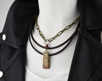 Jasper and Mixed Metal Necklace Set, Adjustable Length