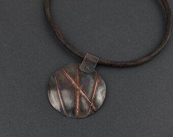Foldform Copper Talisman on Chunky Leather, Adjustable length