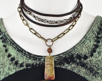 Jasper and Mixed Metal Necklace Set, Adjustable Length