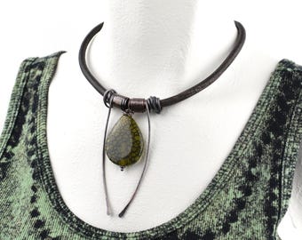 Agate and Metal Necklace, Adjustable Length