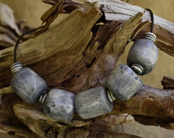 Kenya Dyed Bone Bead Necklace on Leather Cord