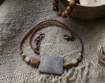 Gemstone Choker Necklace; Jasper, Opal, Agate, Leather