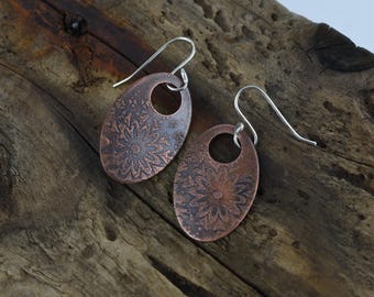 Etched Copper Earrings with Sterling Ear Wires