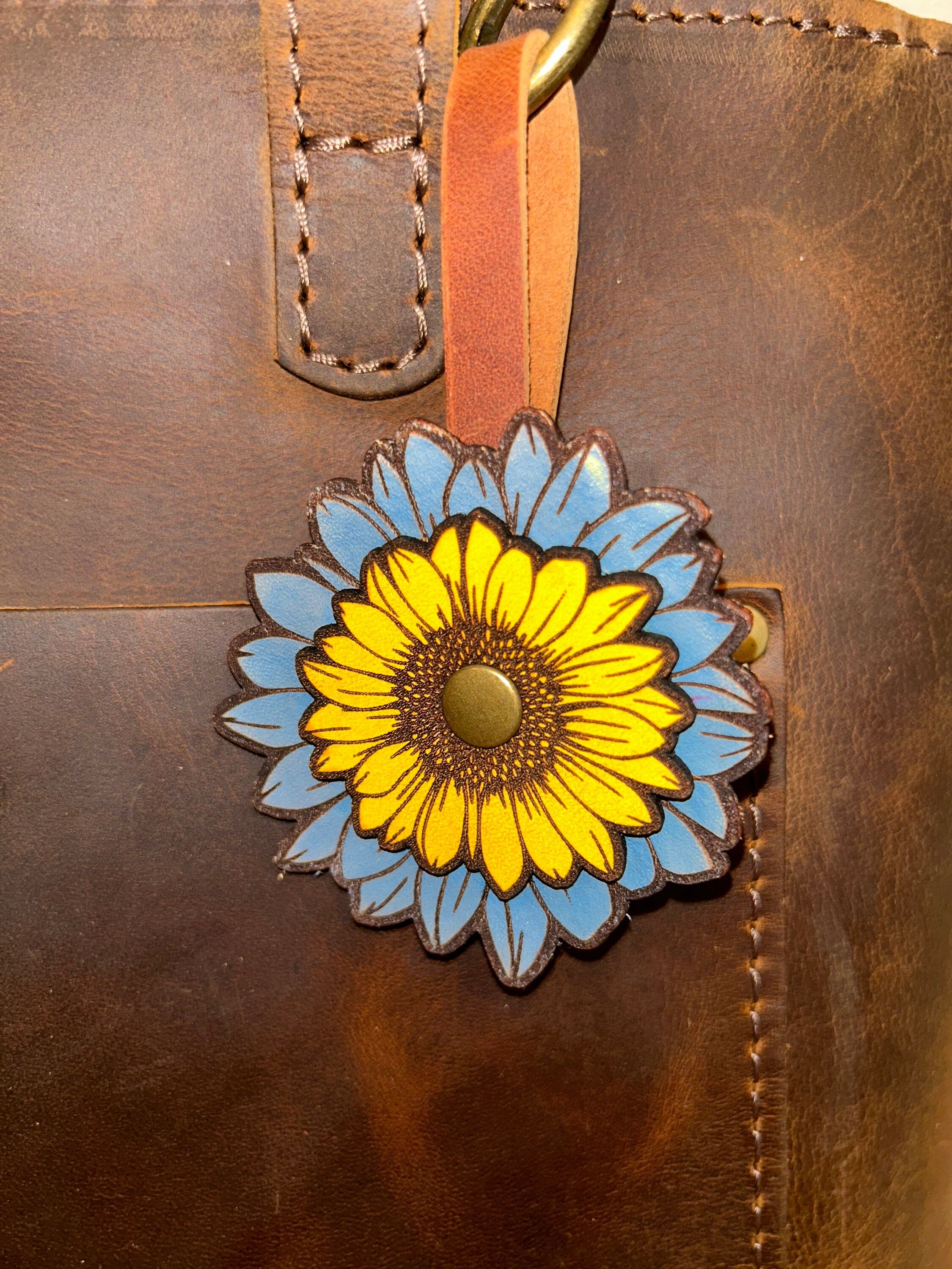 Leather Flower Purse Charms - Deluxe Flower in Fall Orange and Brown