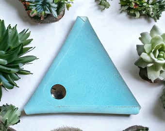 Handmade Triangle Leather Coin Pouch, Small Coin Purse