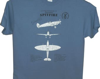 Spitfire Supermarine - British Aircraft / military t-shirt with blueprint design