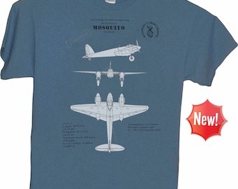 De Havilland Mosquito - British Aircraft / military t-shirt with blueprint design