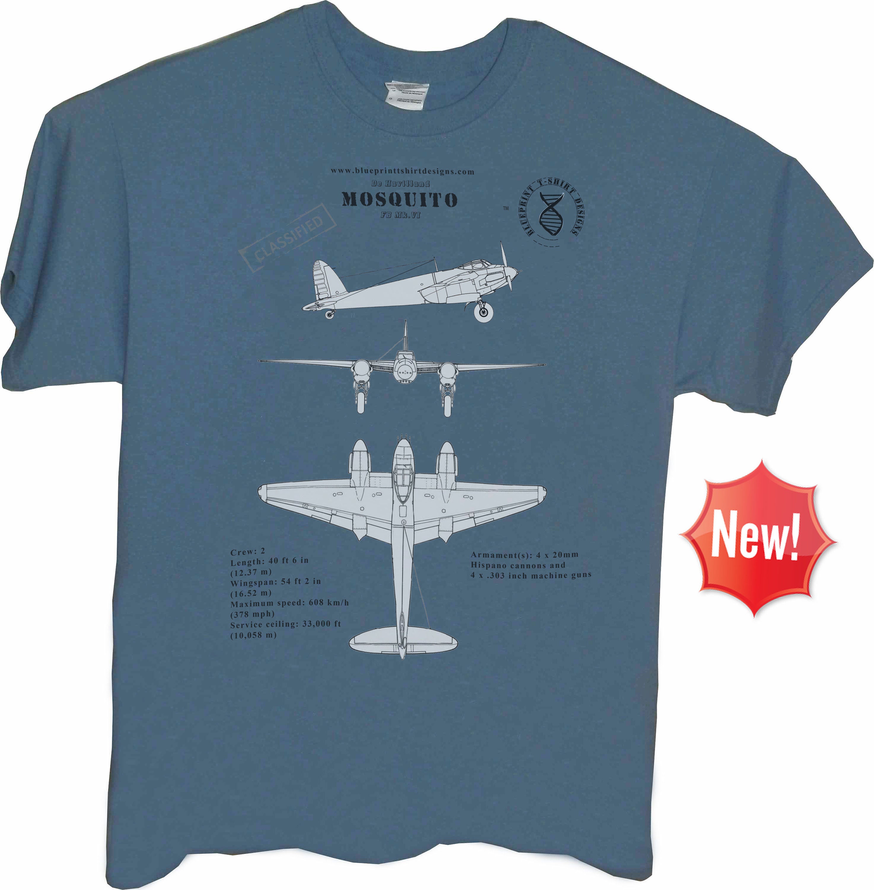De Havilland Mosquito British Aircraft / Military Tshirt With