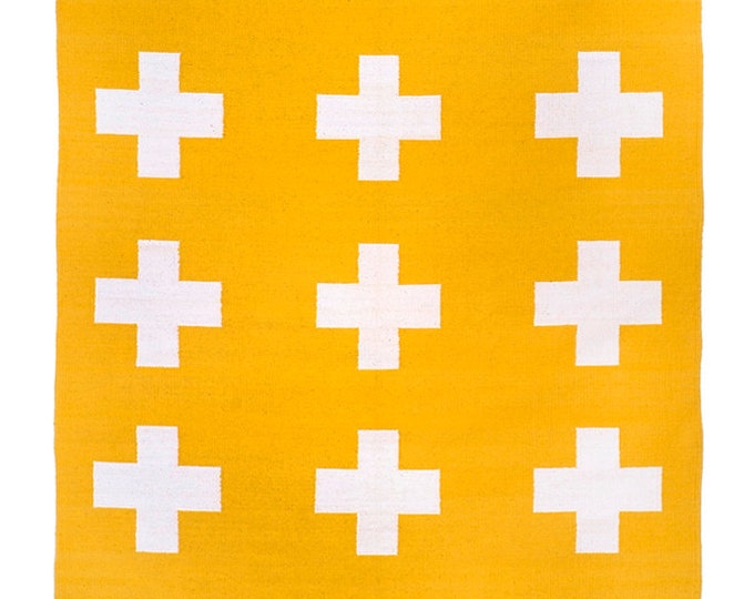 UNION RUG 4x6 Yellow and White Cross Cotton Dhurrie Rug Plus Etsy