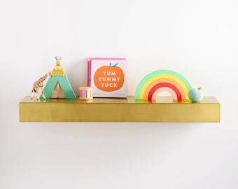Lola Floating Brass Shelf- 36" gold wall shelf storage
