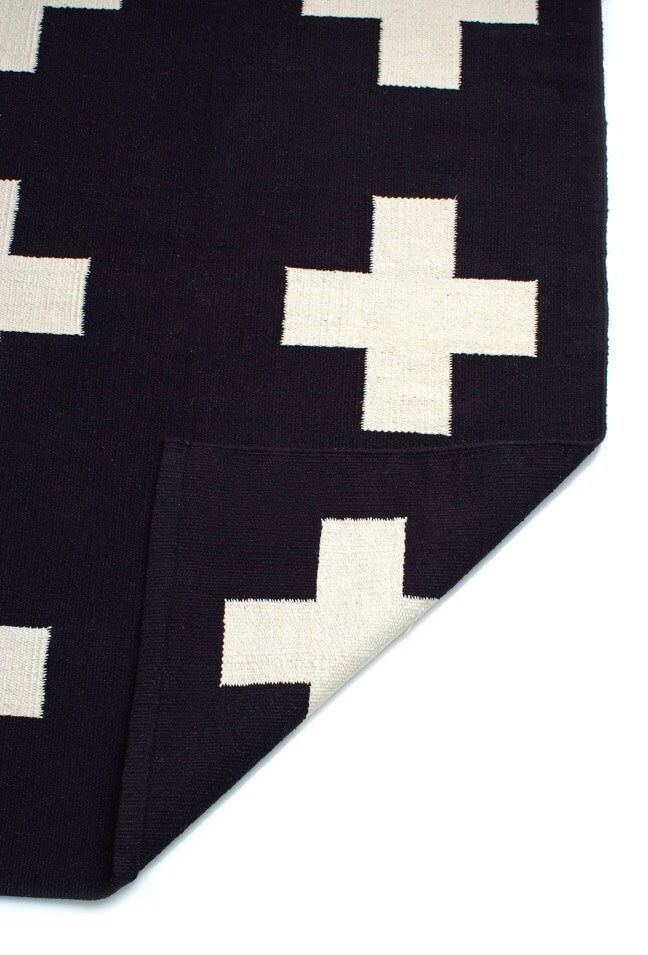 UNION RUG 8x10 Cotton Flatweave Rug Black and White Etsy