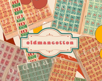 PRINTABLE Green Stamps Retro Vintage Pages Instant Download Digital Junk Journal