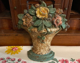 Vintage Cast Iron Flower Door Stop or Bookend 8" Probably Hubley