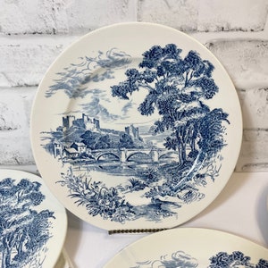 Vintage Wedgwood Countryside Blue White 10&quot; Dinner Plate 1960s