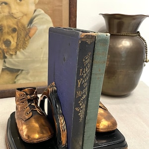 Vintage Bronze Baby Shoes Bookends 1940s 1950s