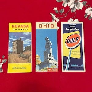 Cartes routières diverses des années 1950 vintage Nevada Oklahoma Kansas Ohio