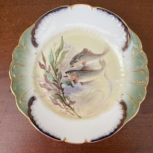 Antique Limoges China Wm Guerin Fish Plates Signed Hand Painted France #3