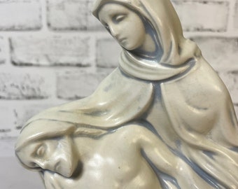 Vintage Michelangelo PIETA Estatua Cerámica María y Jesús 1970s