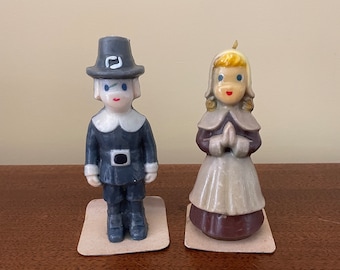 Vintage Pair of Gurley Candles Thanksgiving Pilgrims 1960s
