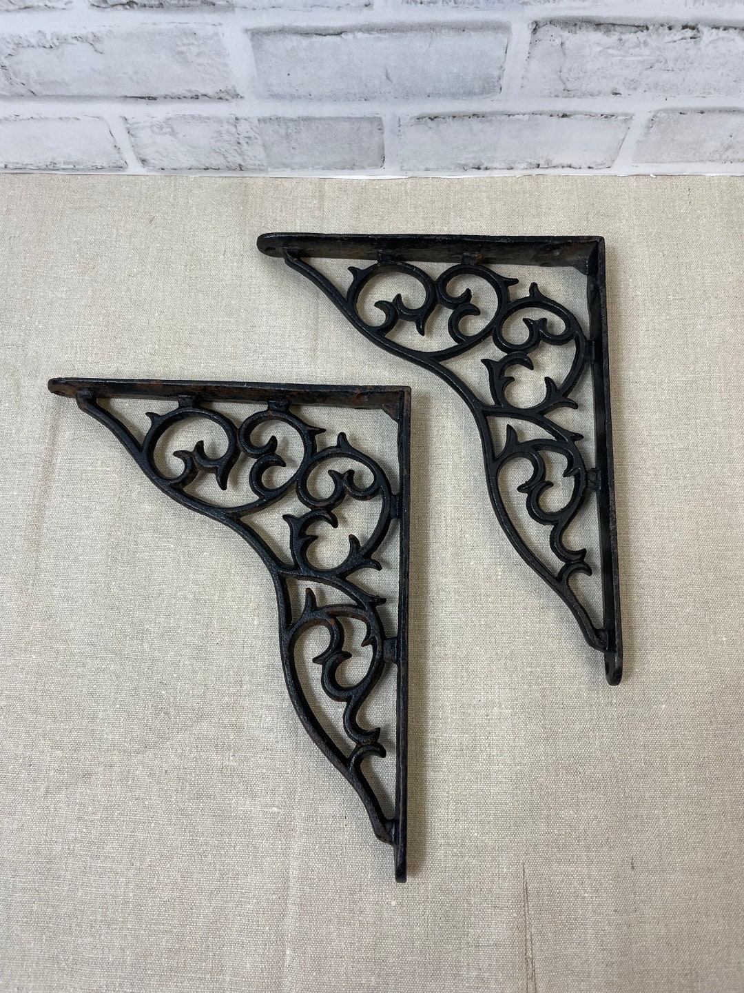 Pair of Vintage Cast Iron Angle Brackets for Shelf Art Nouveau Etsy