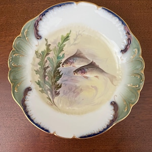 Antique Limoges China Wm Guerin Fish Plates Signed Hand Painted France #4